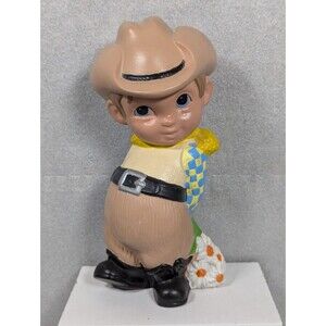 Vintage 1969 BARBARA BALDWIN Ceramic Western Cowboy With Flowers Behind His Back
